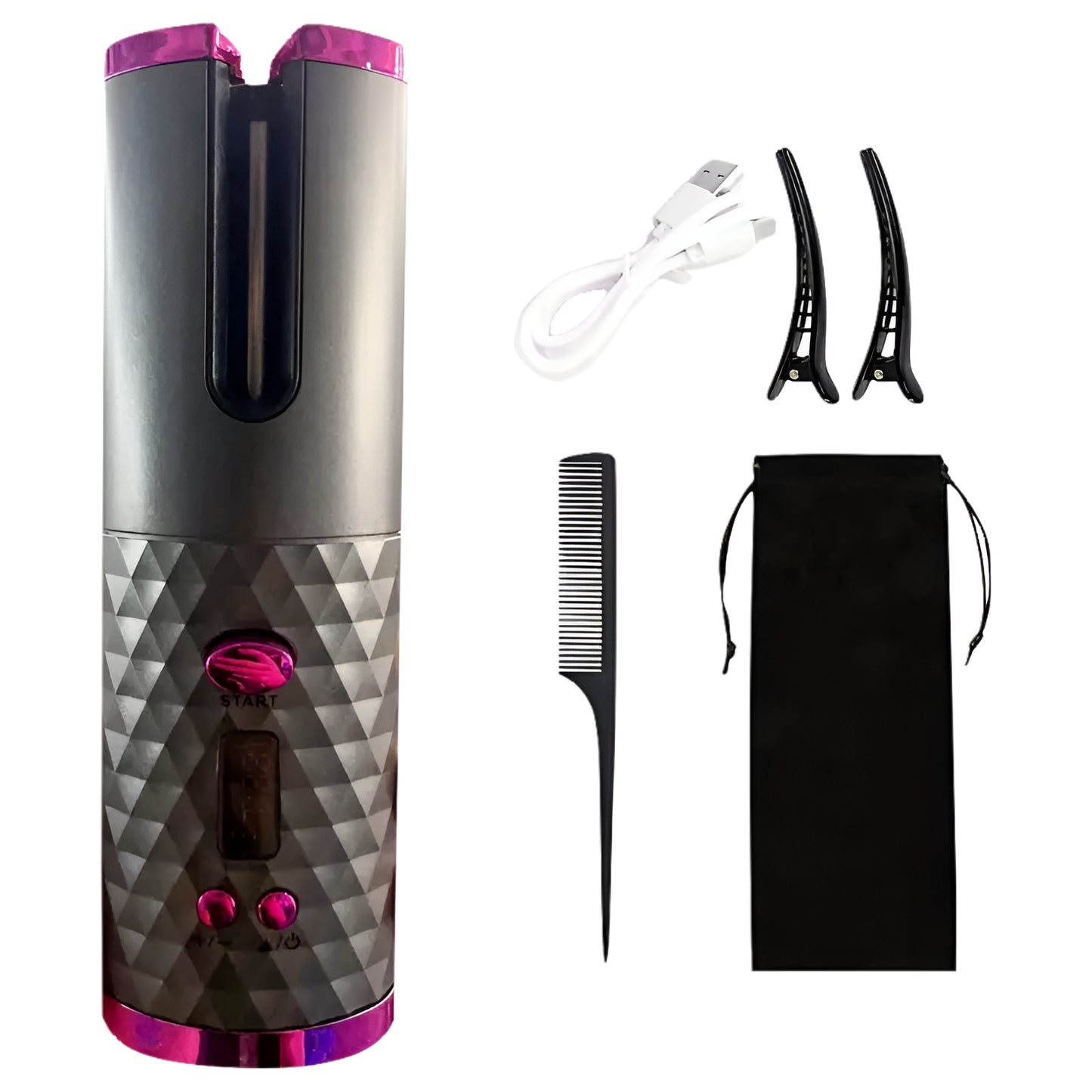 Professional Portable Auto Hair Curler with Ceramic Technology - Wireless Rechargeable Curling Iron Wand for Effortless Hair Styling